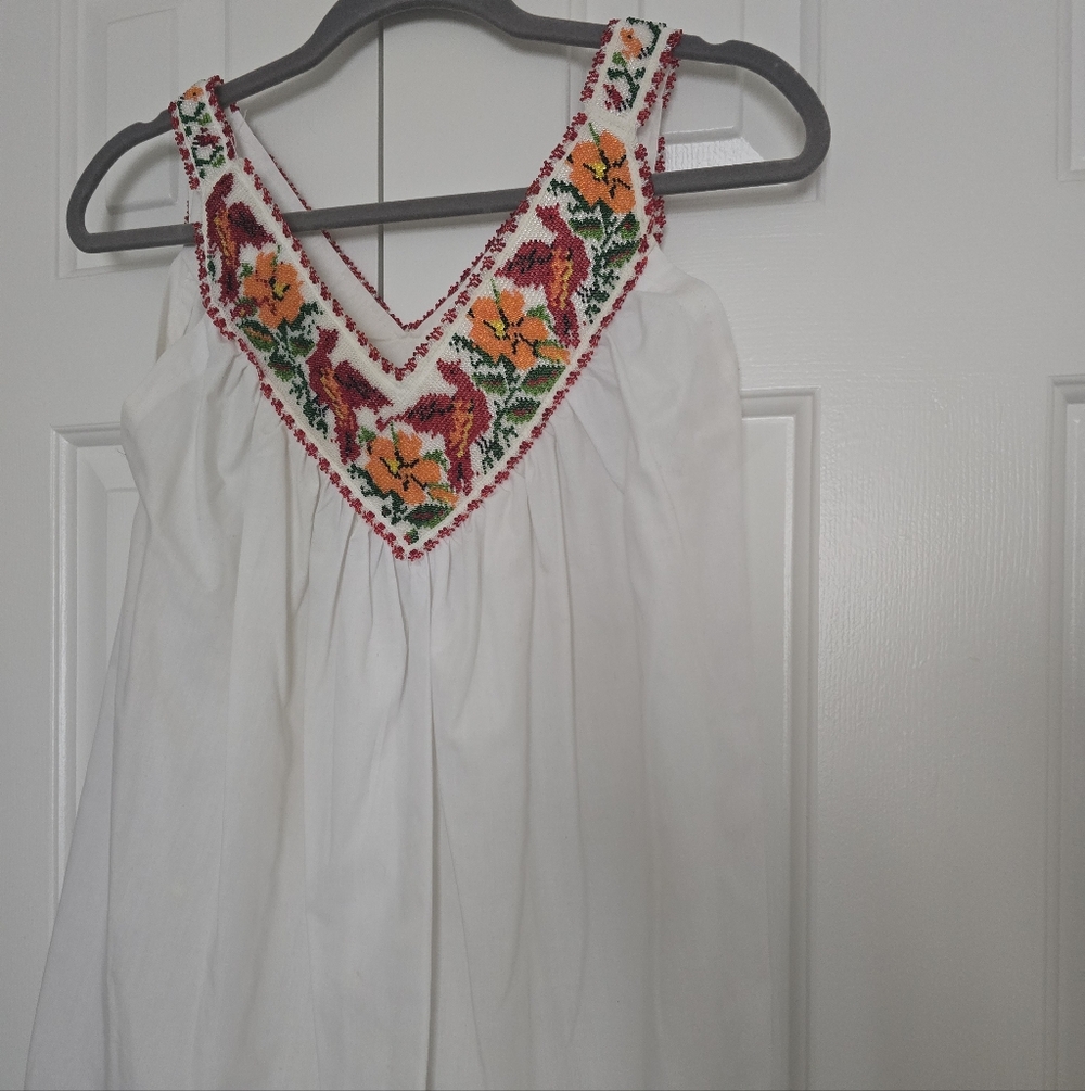 Embroidered White Sleeveless Top